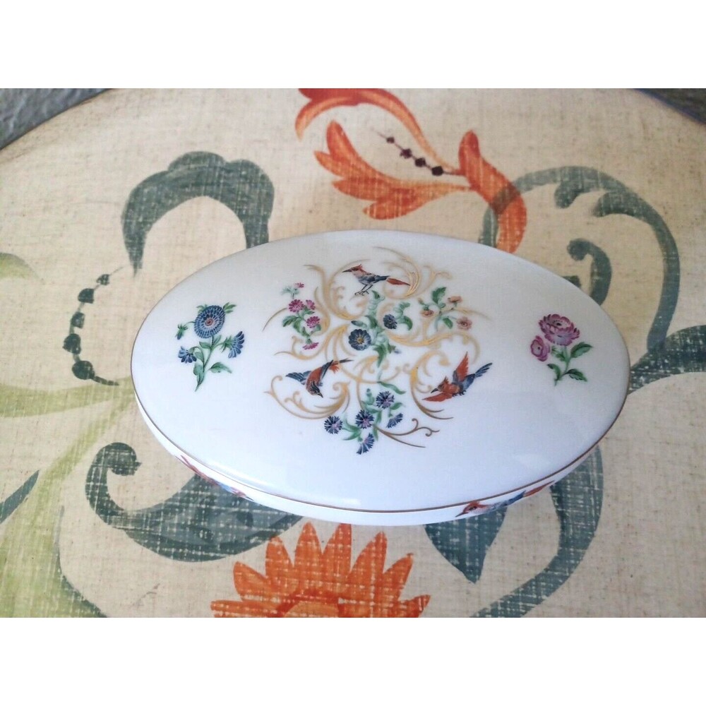 Vintage Rochard Limoges France Porcelain Dresser Trinket Box Bird of Paradise